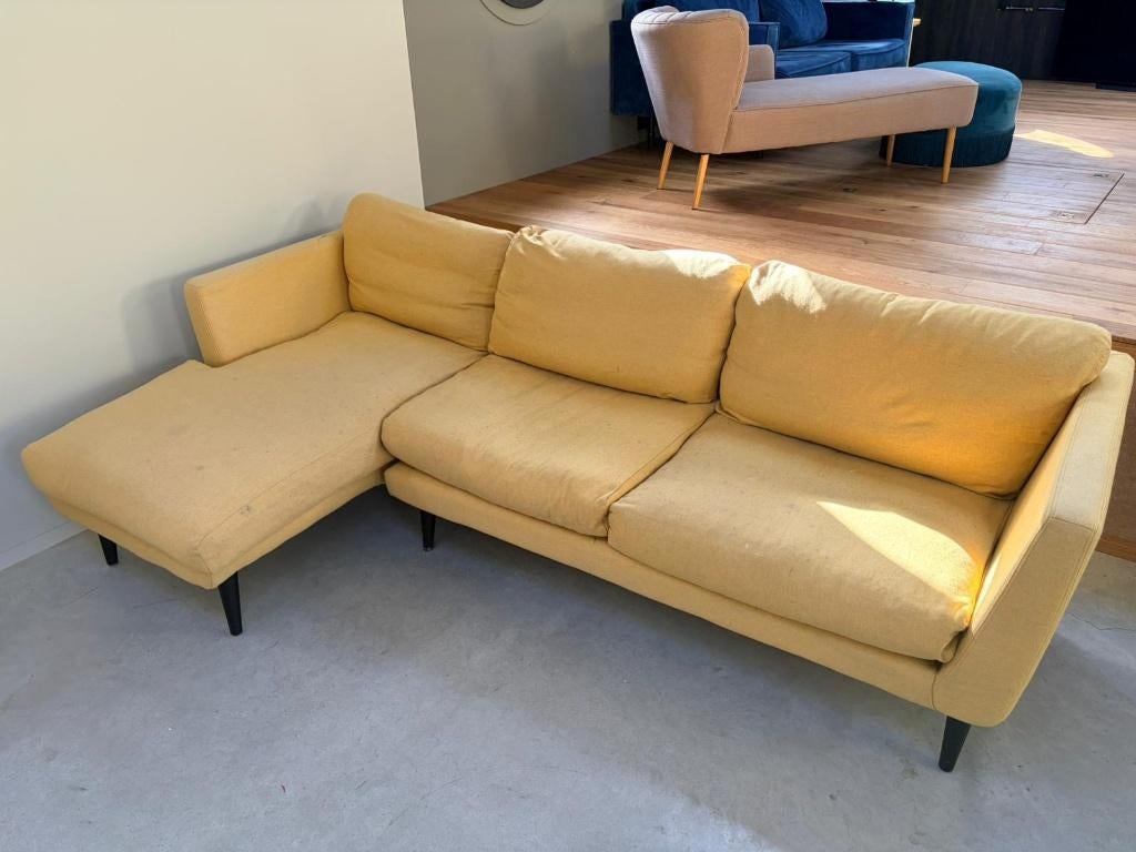 Gratis gele drie-zits chaise longue bank, Ophalen, 250 tot 300 cm, Gebruikt, Driepersoons
