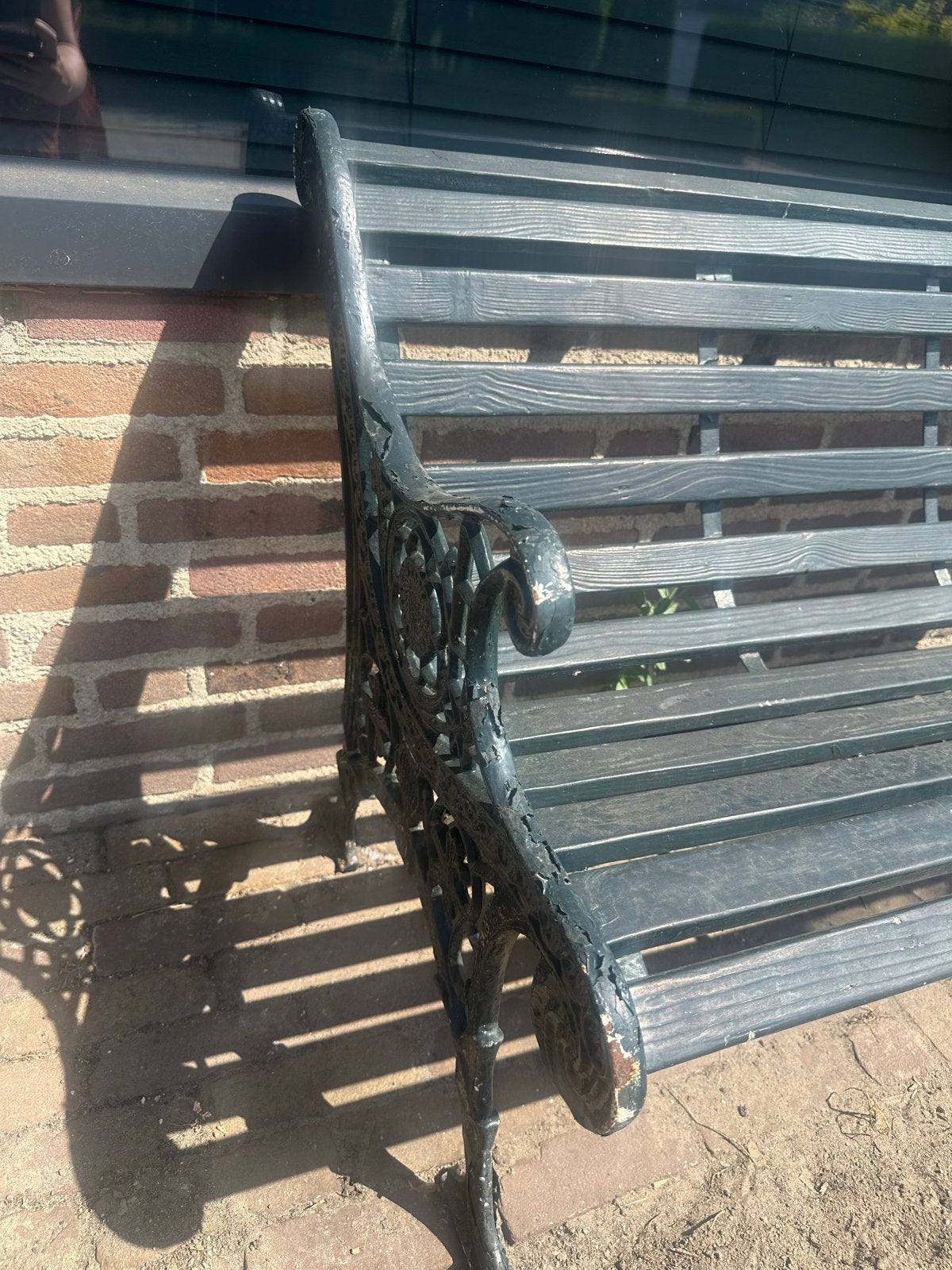 Vintage tuinbank met gietijzeren frame, Ophalen