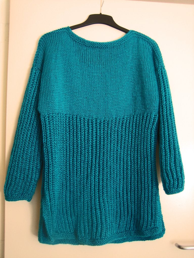 Heerlijk warme zelfgebreide turquoise trui 42-44-46 SNAZZEYS, Verzenden, Nieuw, Maat 42/44 (L), Blauw