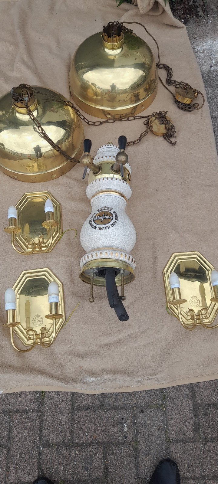 Vintage barlampen, kroeglampen, porcelein biertap Warsteiner, Ophalen
