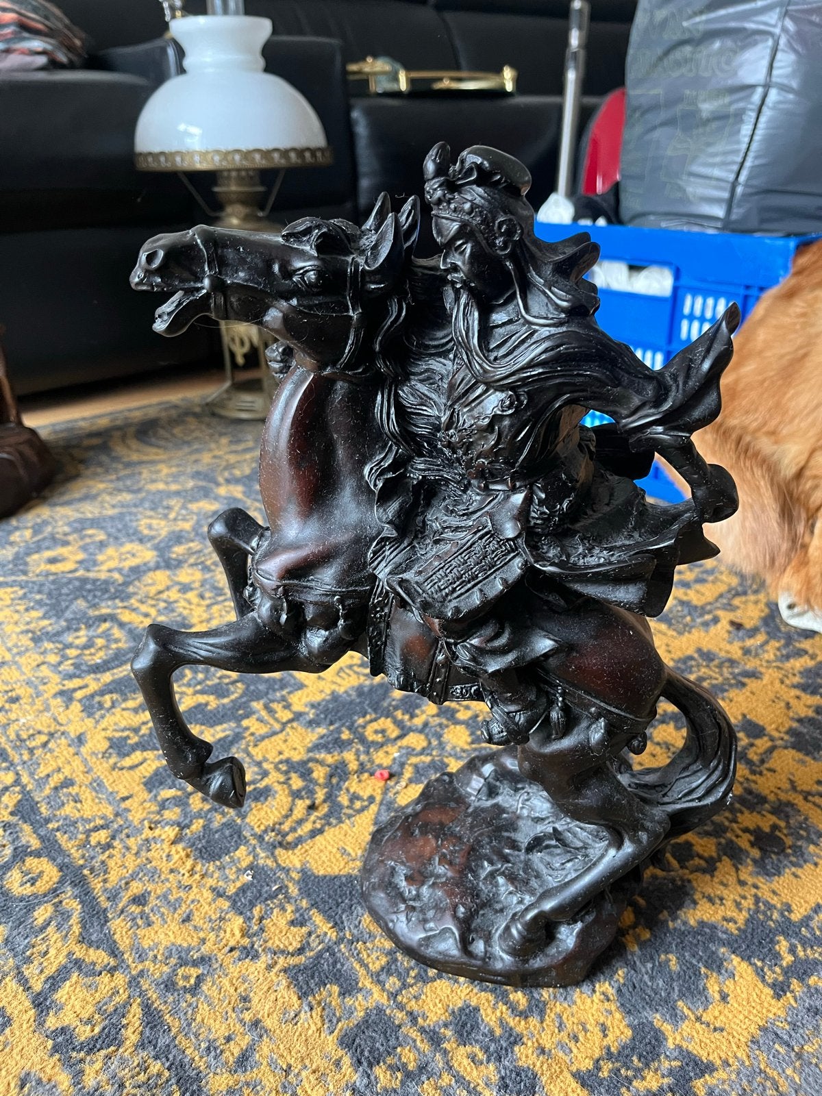 Bronzen beeld van Chinese krijger te paard, Ophalen of Verzenden, 20 - 50 cm, Beeld, Bruin
