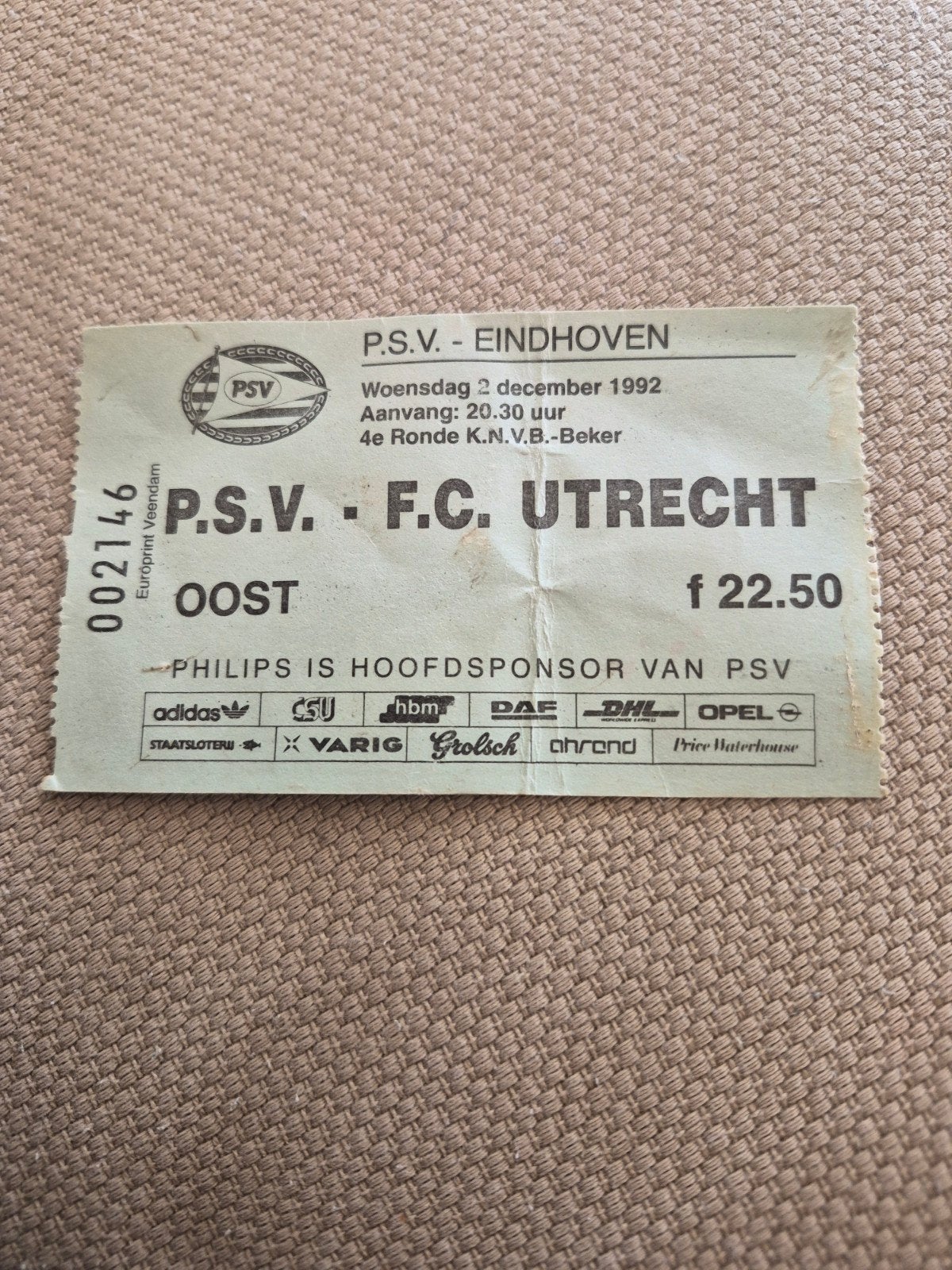 Ticket PSV - FC Utrecht, Ophalen of Verzenden, Gebruikt, F.C. Utrecht, Overige typen