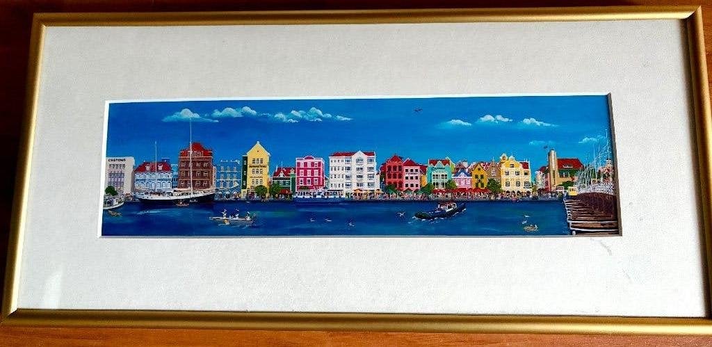 Curacao Willemstad schilderij Habaai, Minder dan 50 cm, Verzenden, Zo goed als nieuw, Schilderij