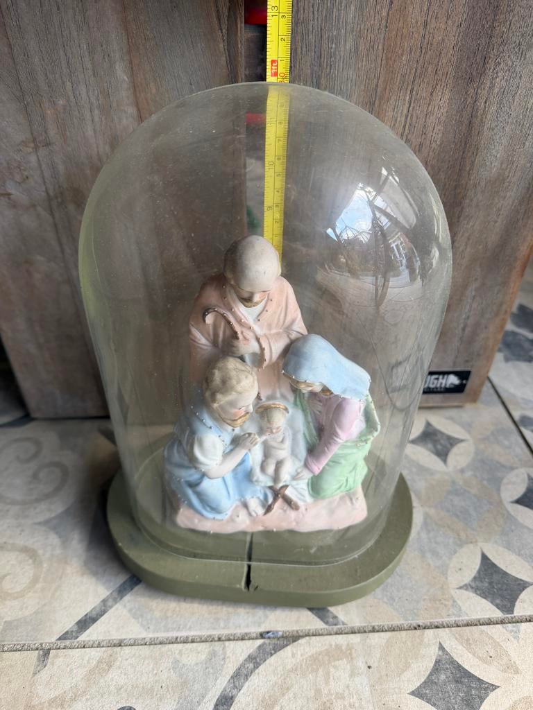 Aardewerk Kerstgroepje onder stolp - Kerststal, Antiek en Kunst, Ophalen of Verzenden