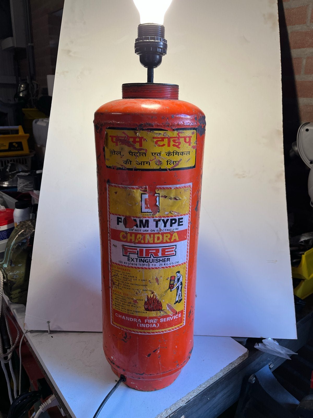 Unieke Vintage Brandblusser Lamp - Handgemaakt, Overige merken, Gebruikt, Industrieel, E27 (groot)