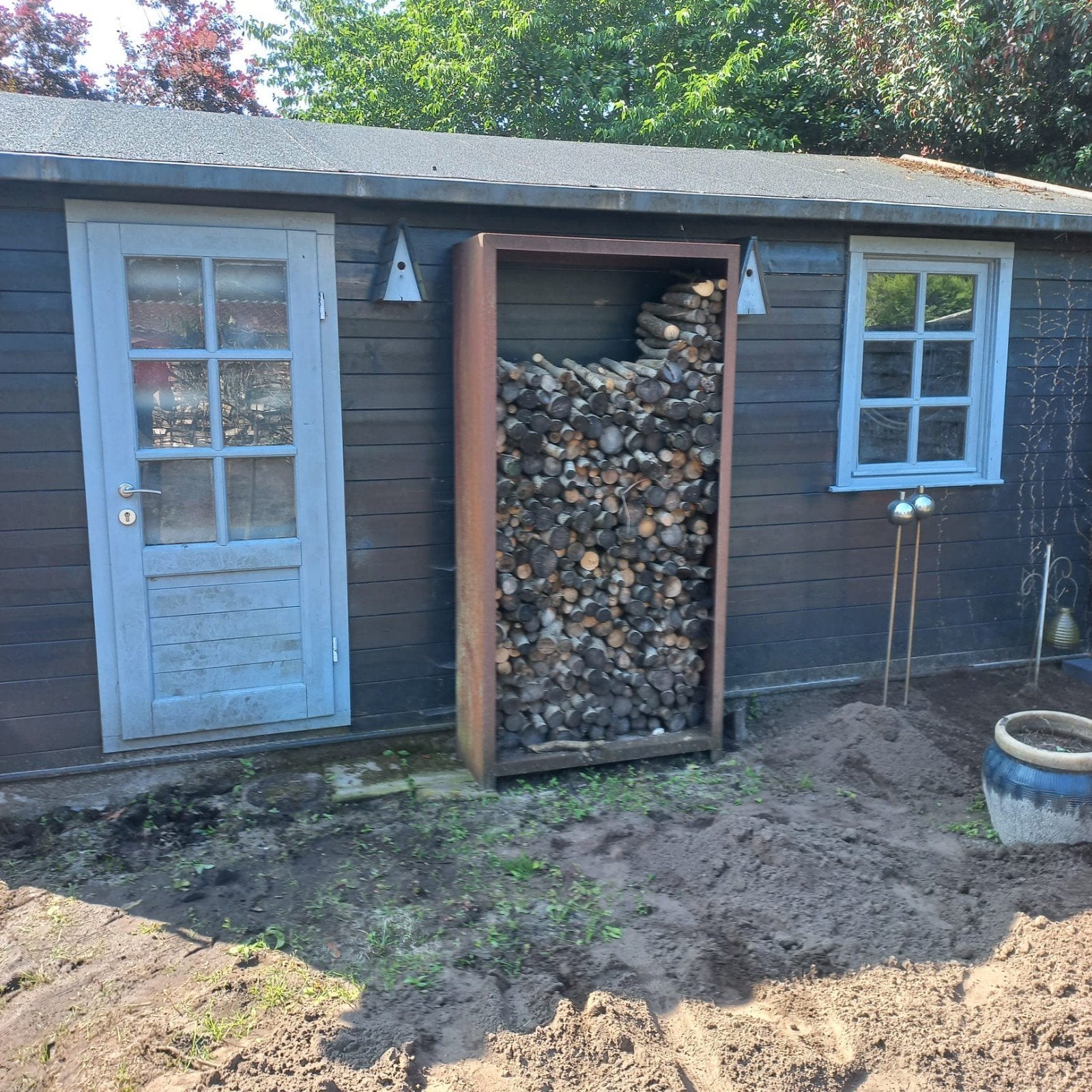 Cortenstaal houtopslag met haardhout, 3 tot 6 m³, Ophalen, Overige houtsoorten, Blokken