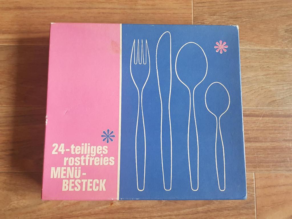 retro vintage bestek set keuken camping mes vork lepel, Gebruikt, Ophalen of Verzenden, Rvs of Chroom, Vaatwasserbestendig