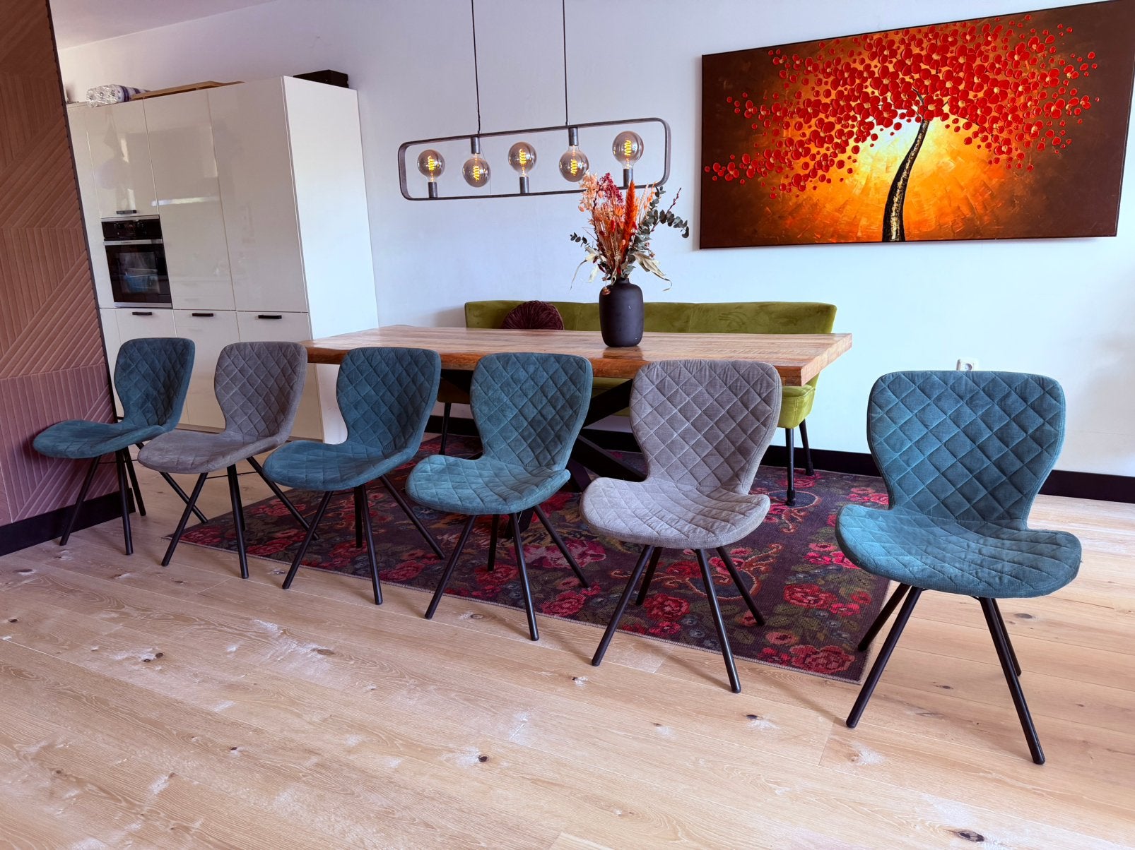 6 Lucca eetkamerstoelen, Blauw, Ophalen of Verzenden, Zo goed als nieuw, Stof