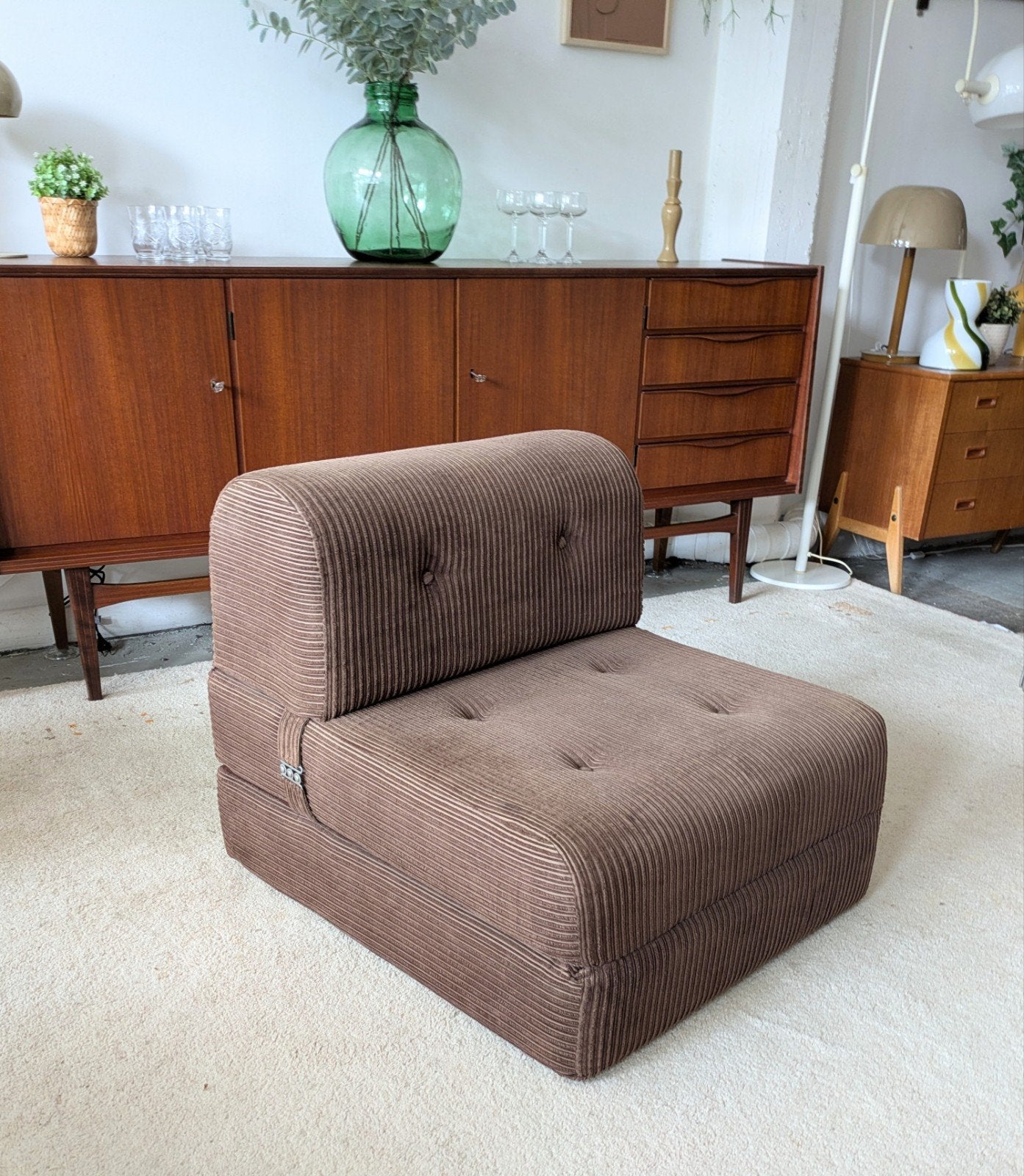 Vintage retro lounge fauteuil uitklapbaar, Ophalen, Gebruikt, ., 75 tot 100 cm