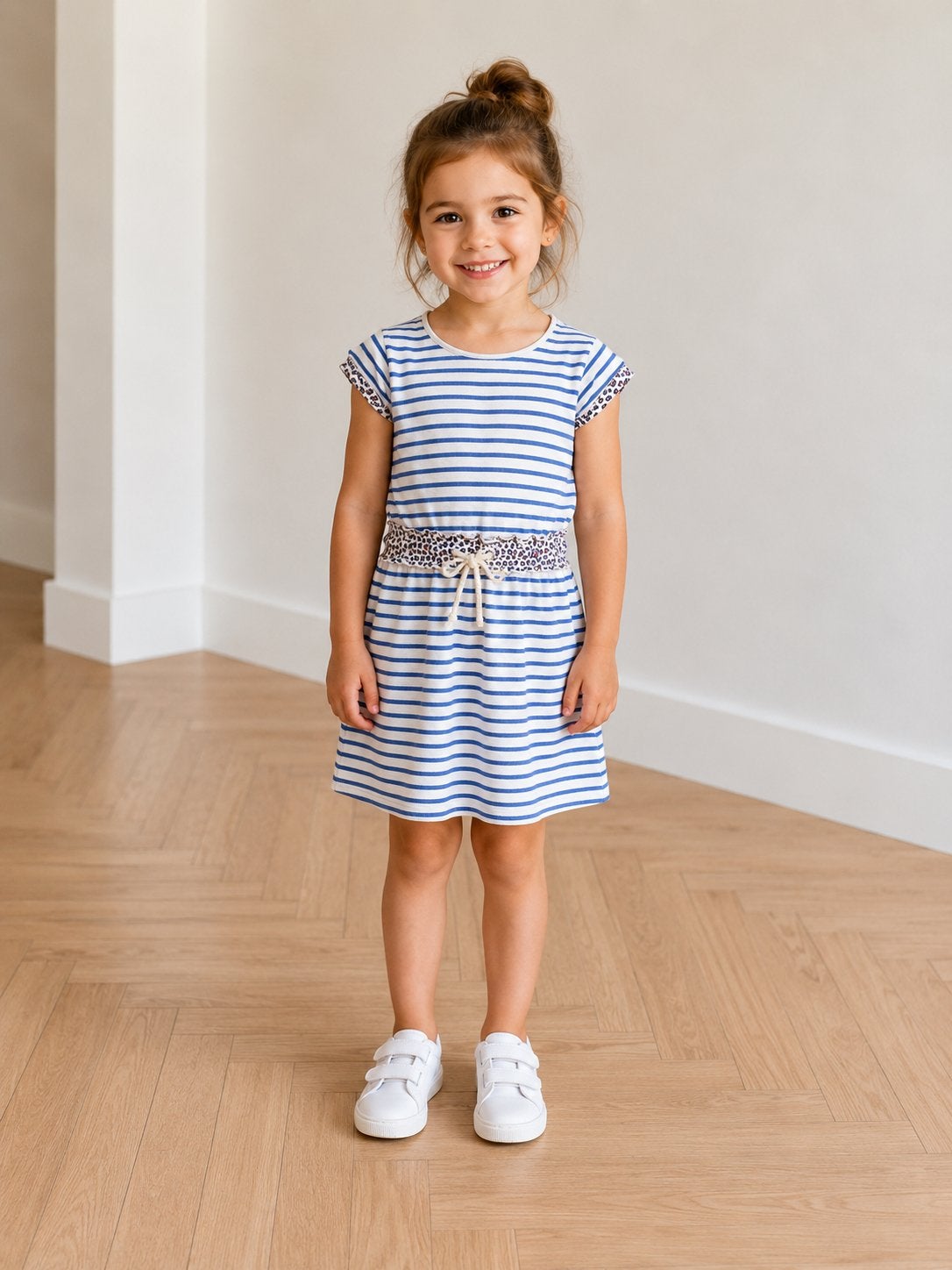 Blauw wit streep jurk Bnosy 128, Ophalen of Verzenden, Zo goed als nieuw, Meisje, Jurk of Rok