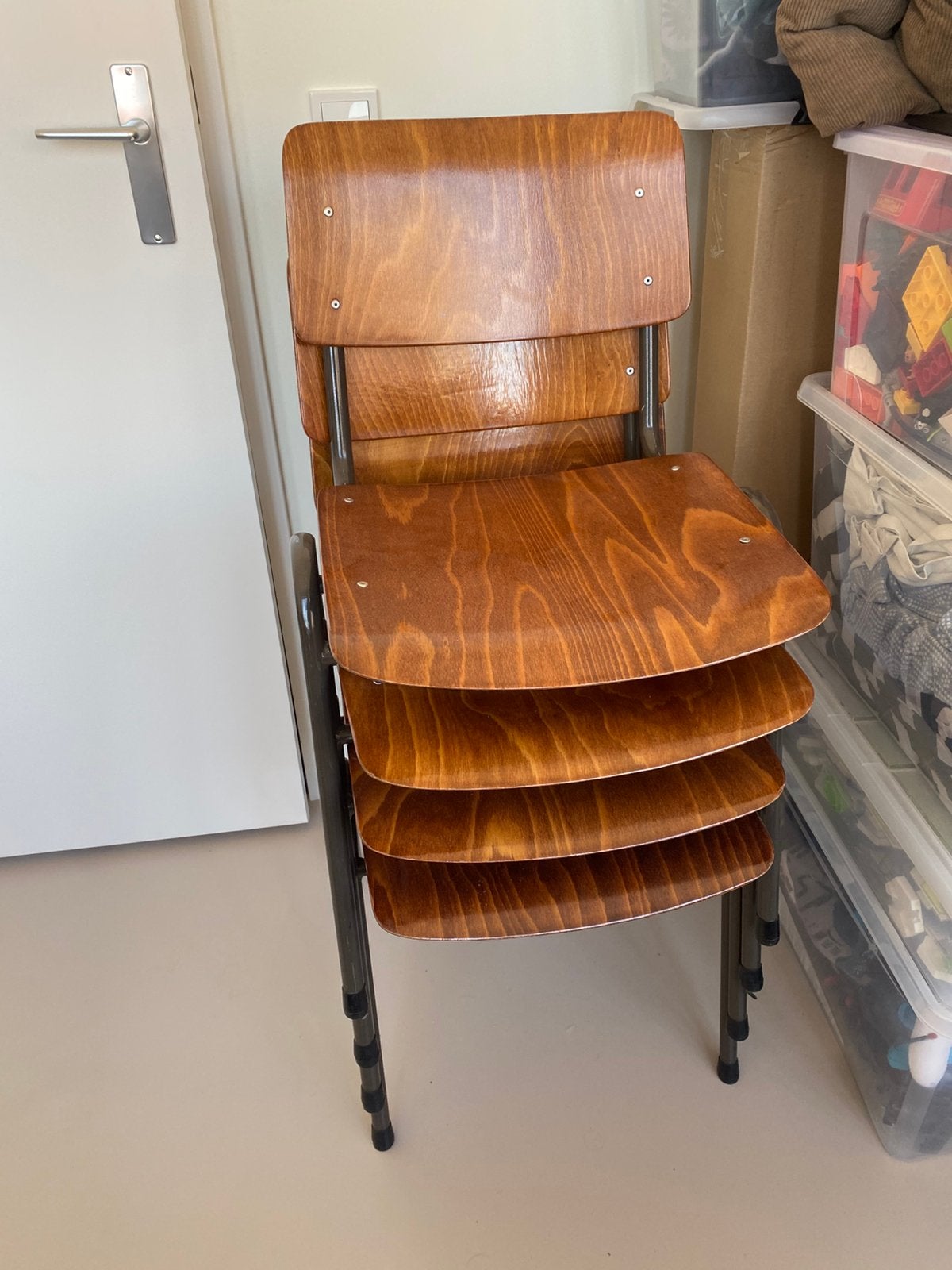Vintage schoolstoelen hout, Huis en Inrichting, Stoelen, Ophalen, Gebruikt, Bruin, Vintage