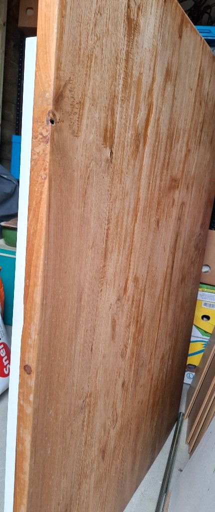 Eettafel teak hout en deels wit geverfd, Huis en Inrichting, Ophalen, 100 tot 150 cm, Boho, Teakhout