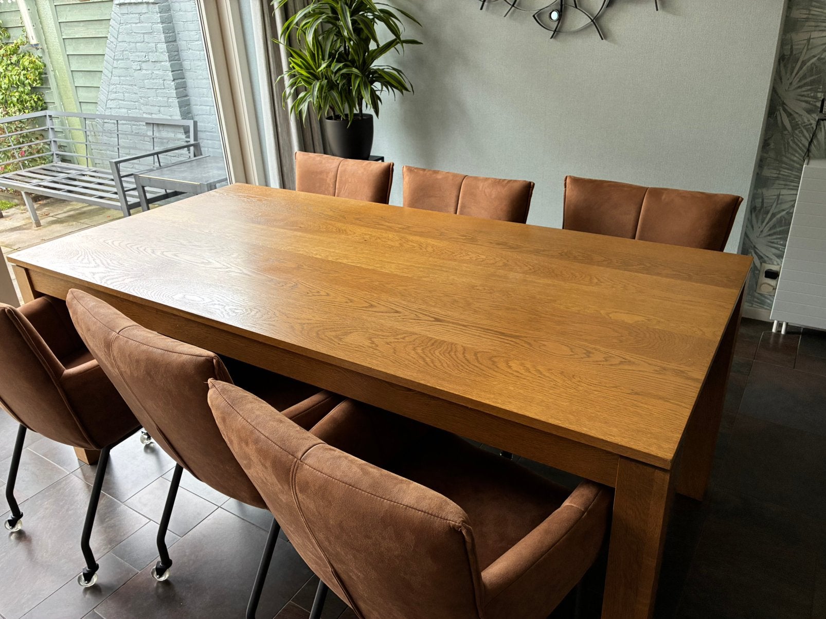 Massief Eiken Eettafel, Ophalen, Eikenhout, 50 tot 100 cm, Zo goed als nieuw