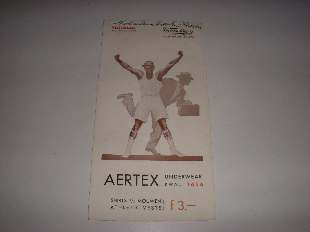 Bijzonder vloeiblad AERTEX ondergoed +/-1940, Verzamelen, Ophalen of Verzenden, Gebruikt, Gebruiksvoorwerp