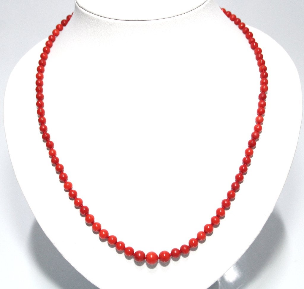 Schitterende Antieke 14-Kt Gouden Bloedkoraal Ketting 52 CM, Ophalen of Verzenden, Goud, Ketting, Met edelsteen