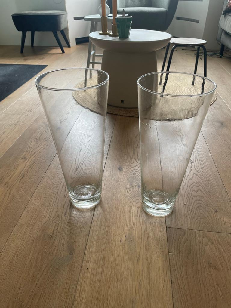 Twee glazen vazen, 40 cm hoog, 18 cm diameter, Ophalen, Overige kleuren, Minder dan 50 cm, Glas