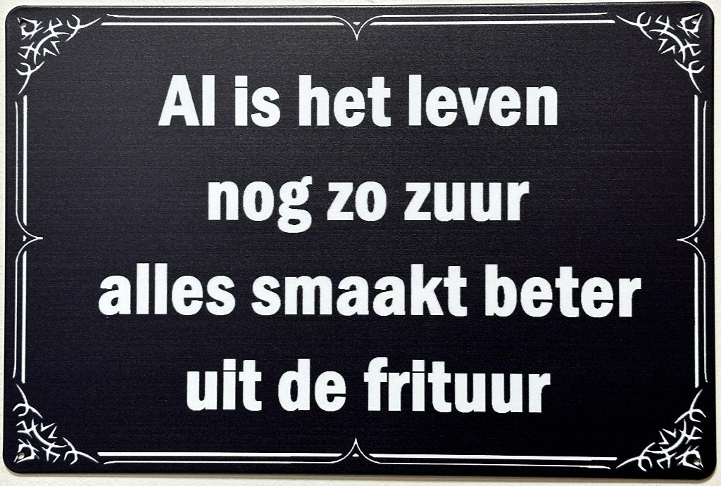 Alles smaakt beter uit de frituur reclamebord van metaal, Info@deconoord.nl, Deco Noord, Nieuw, Ophalen of Verzenden