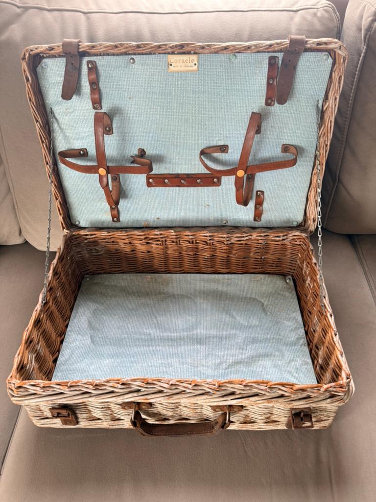 Coracle vintage engelse wicker picknick koffer, Ophalen, Gebruikt, Zonder inhoud