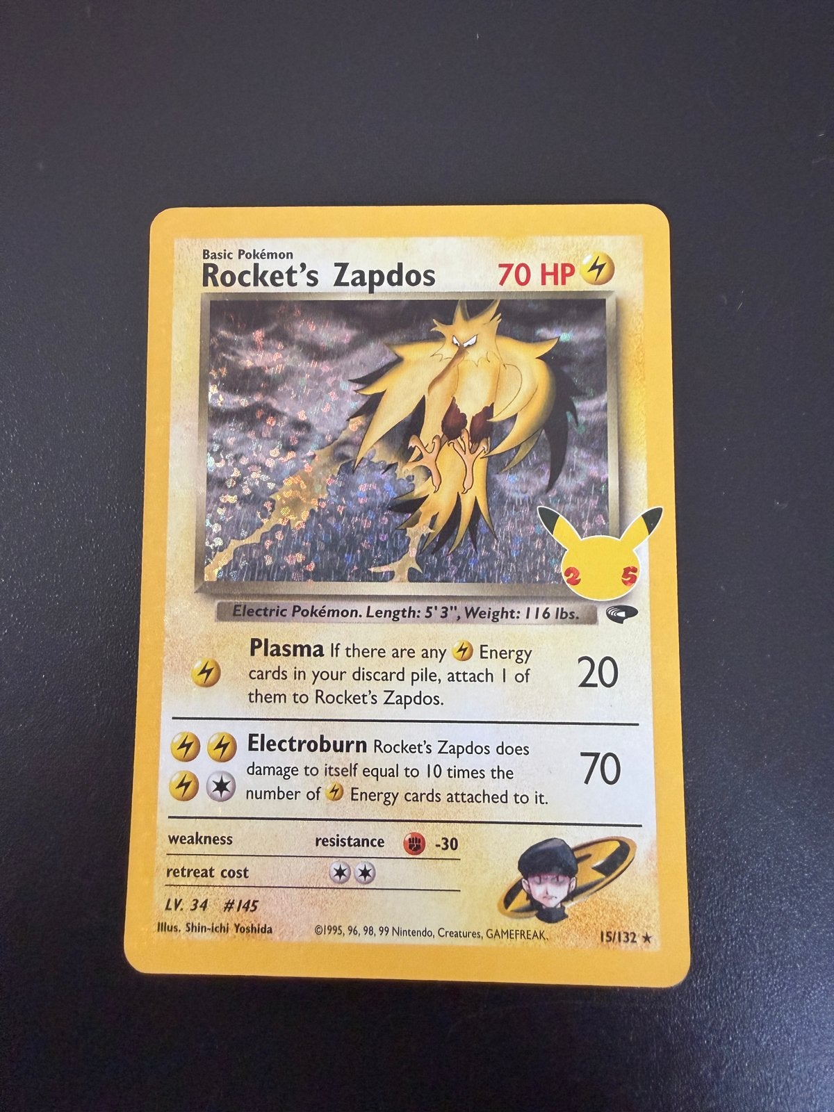 Rocket’s Zapdos 15/132 Holo Celebrations 25th Pokémon, Ophalen of Verzenden, Nieuw, Losse kaart