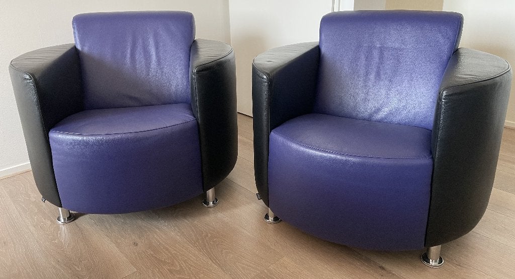 Montel Prime Lederen Fauteuils - Zwart/Paars, Ophalen, Gebruikt, 75 tot 100 cm, Modern