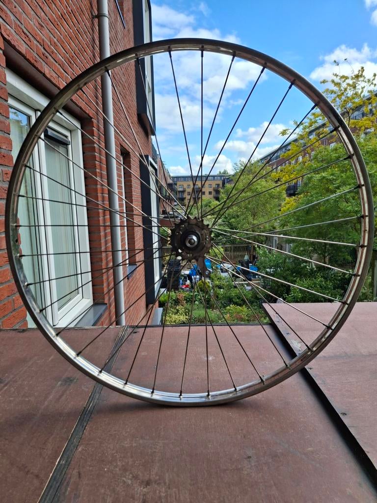 RVS Achterwielwiel met terugtraprem voor oma/opa fiets, Fietsen en Brommers, Fietsonderdelen, Gebruikt, Onbekend, Ophalen, Wiel