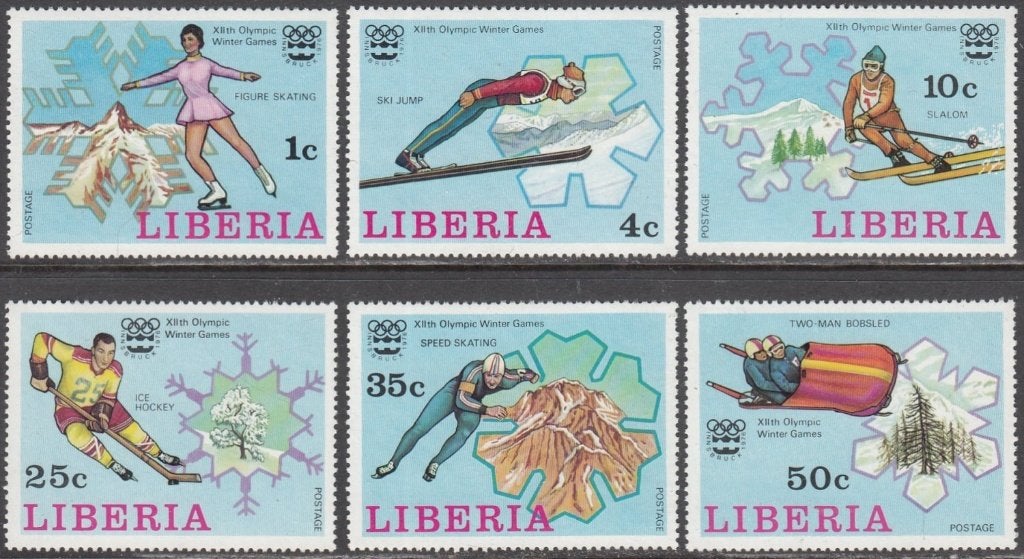 Olympische Winterspelen Innsbruck 1976 op serie Liberia 1976, Ophalen of Verzenden, Postfris, Sport