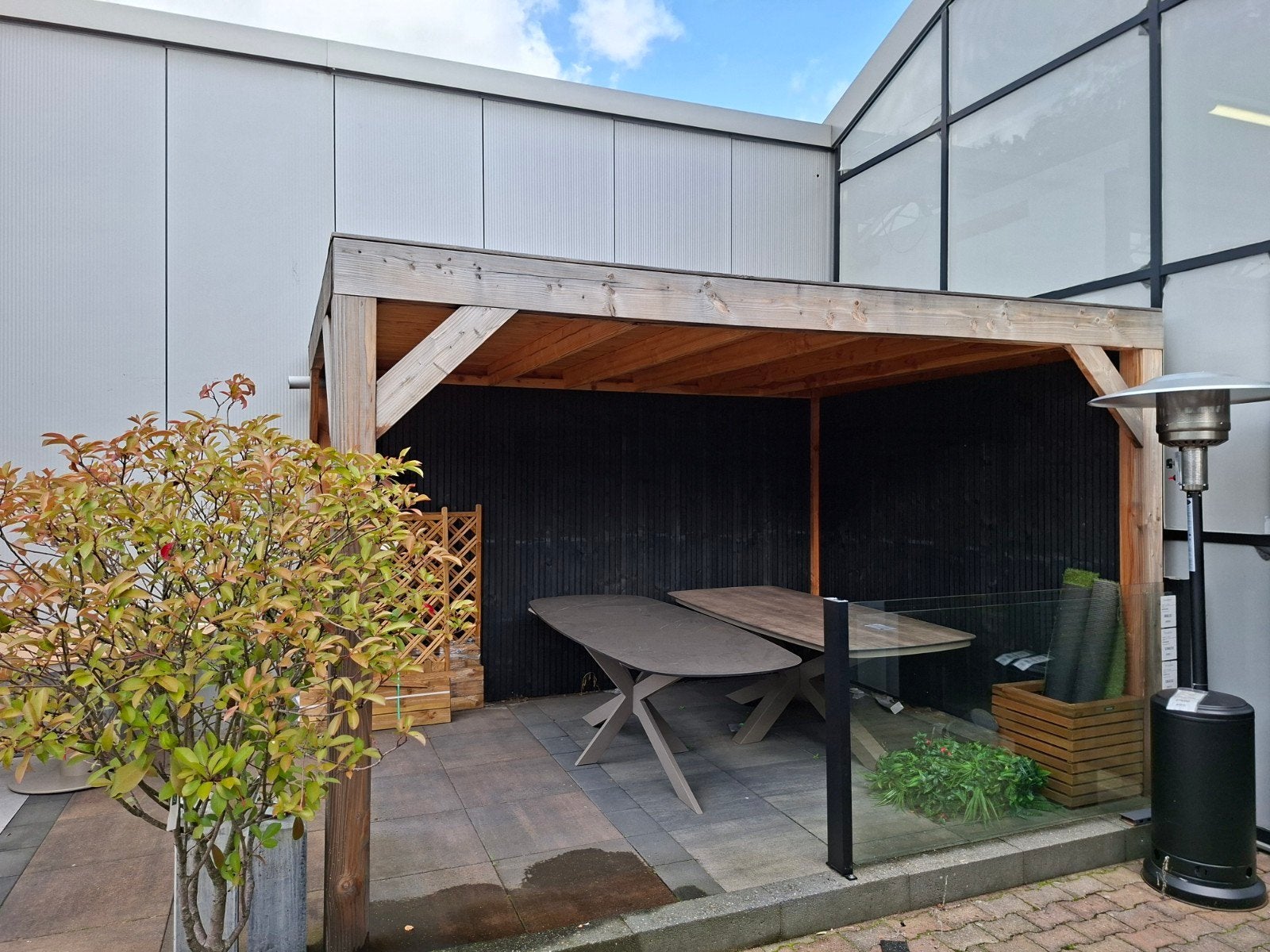 showmodel Douglas overkapping 400x300 met zwarte rhombus wa, Tuin en Terras, Ophalen, Gebruikt, Veranda
