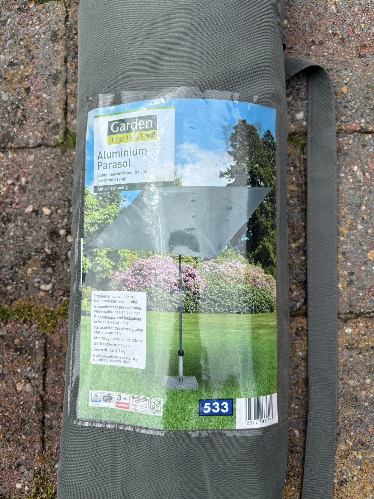 Garden Feelings Aluminium Parasol Antraciet Hoekig, Ophalen, Kantelbaar, Nieuw, 1 tot 2 meter