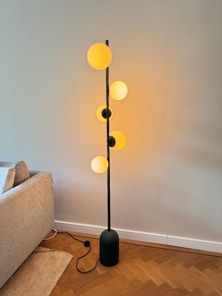 Vloerlamp met 5 glazen bollen - Zwart/Groen, Ophalen, Zo goed als nieuw, Glas, Modern