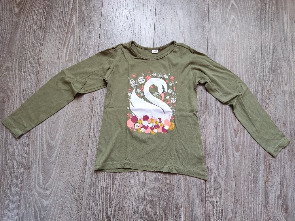 Longsleeve met zwaan maat 122/128, Kinderen en Baby's, Kinderkleding | Maat 122, Zeeman, Meisje, Ophalen of Verzenden, Zo goed als nieuw