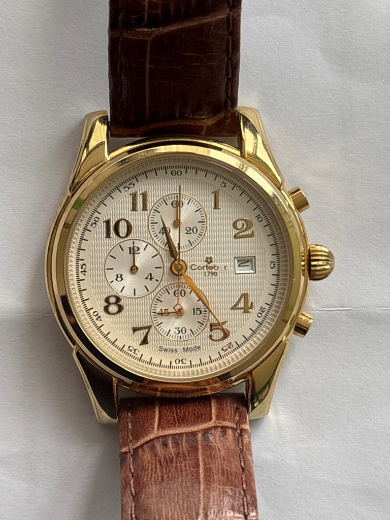 Cortebert 1790 Herenhorloge - Goudkleurig met Leren Band, Overige merken, Overige materialen, Leer, Polshorloge