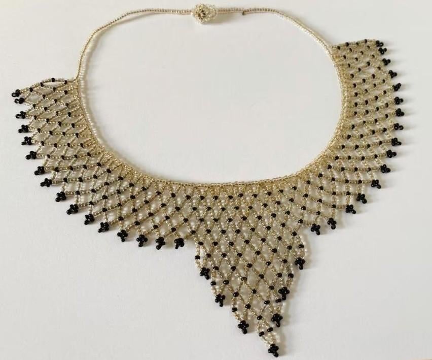 Prachtige gehaakte kraag chocker ketting glas kralen, Verzenden, Zo goed als nieuw, Overige materialen