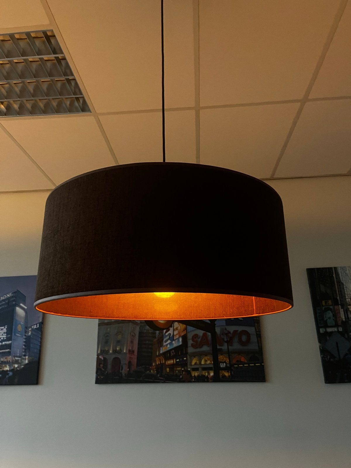 4 moderne hanglampen met stoffen kap, Ophalen, Gebruikt, Textiel