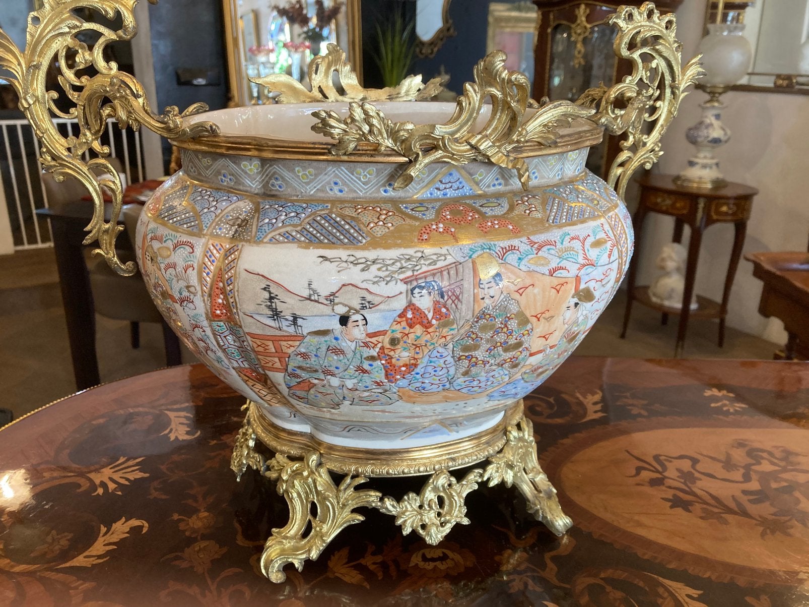 Antieke franse jardiniere  zeer mooi met brons vuurverguld, Ophalen