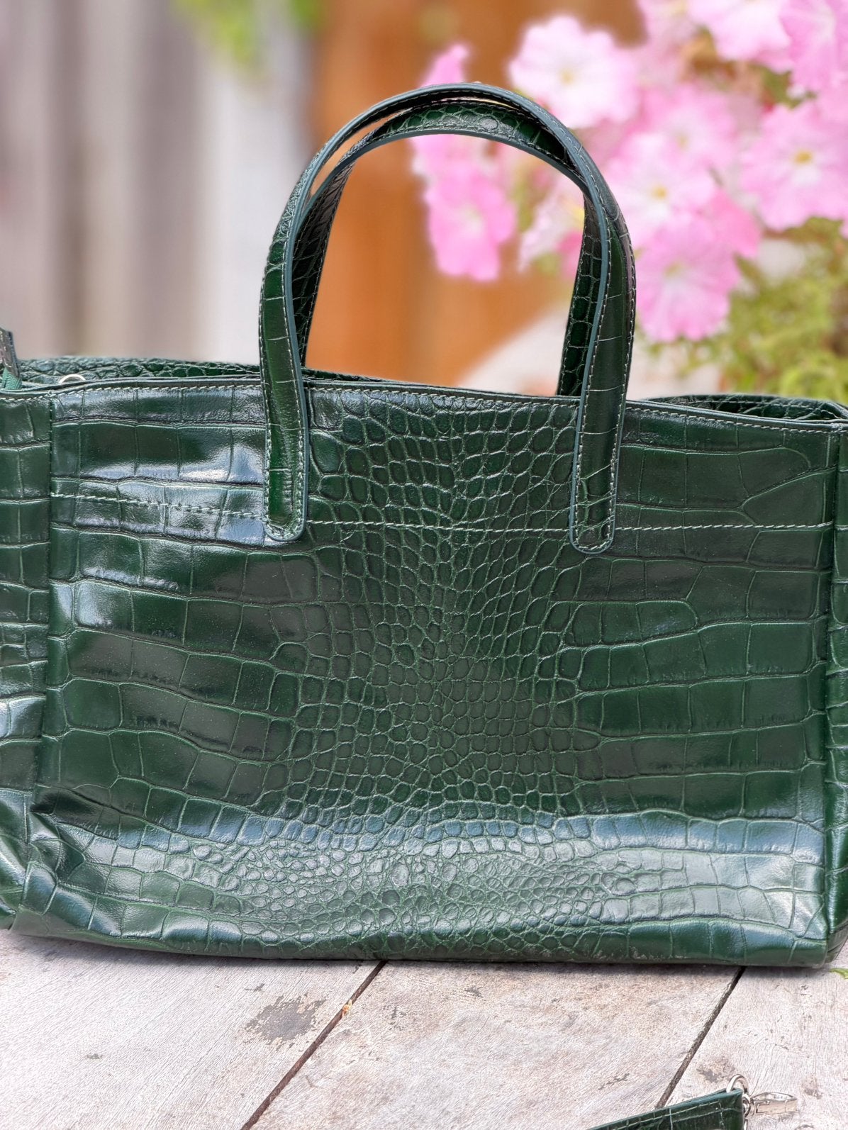Krokodillen print leren handtas donker groen, Sieraden, Tassen en Uiterlijk, Tassen | Damestassen, Ophalen of Verzenden, Nieuw