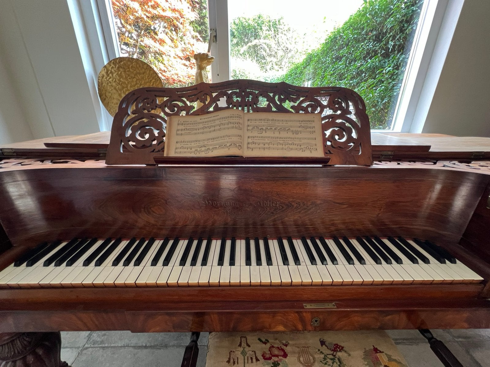 Prachtige Antieke Tafelpiano van Hornung & Møller, 19e eeuws, Muziek en Instrumenten, Piano's, Ophalen, Gebruikt, Bruin, Vleugel