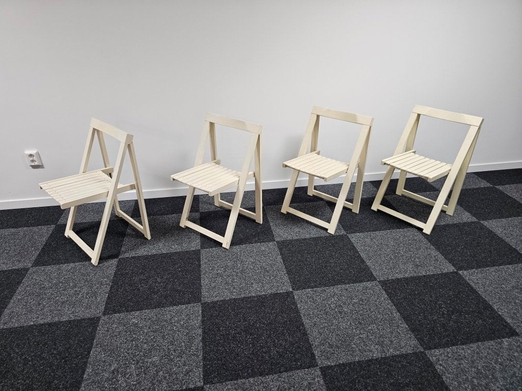 4 vintage Aldo Jacober klapstoelen voor €250,-, Ophalen, Gebruikt, Bruin, Nvt