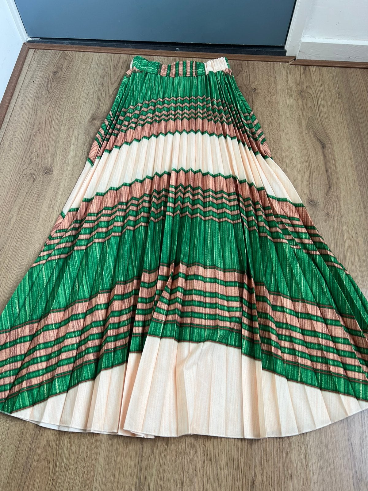Turquoise by daan plissse rok beige groen lang maxi s, Ophalen of Verzenden, Zo goed als nieuw, X, Maat 36 (S)
