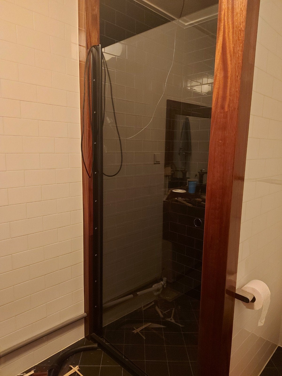 Moet weg Hardglas douchedeur 199x91 cm met geslepen handgree, Ophalen, Zo goed als nieuw, Glas, Douche