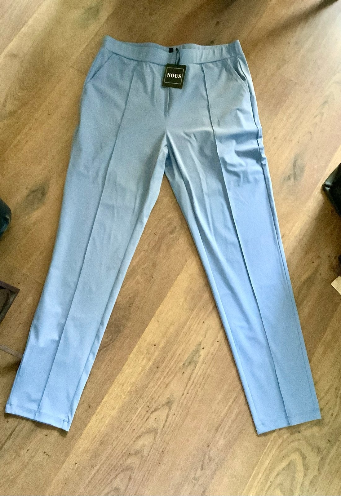 Lichtblauwe Nieuwe Nous Travelstof Broek Maat L met kaartje, Blauw, Maat 42/44 (L), Nieuw, Ophalen of Verzenden