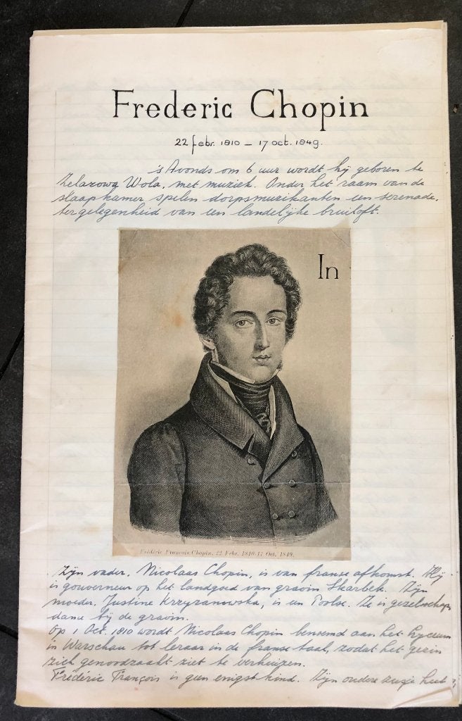 uniek  handgeschreven  verslag leven Chopin en George Sand, Boeken, Ophalen of Verzenden, Gelezen, Instrument