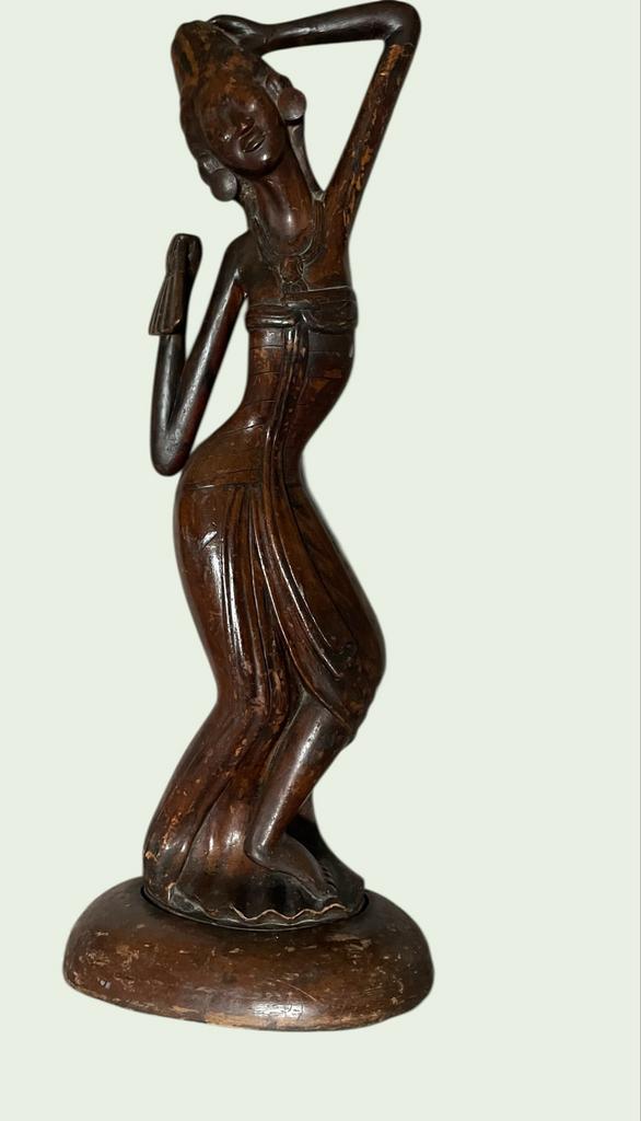 Gedetailleerd art deco beeld uit Bali, Antiek en Kunst, Kunst | Beelden en Houtsnijwerken, Art deco, Handgemaakt, Beeld, Hout