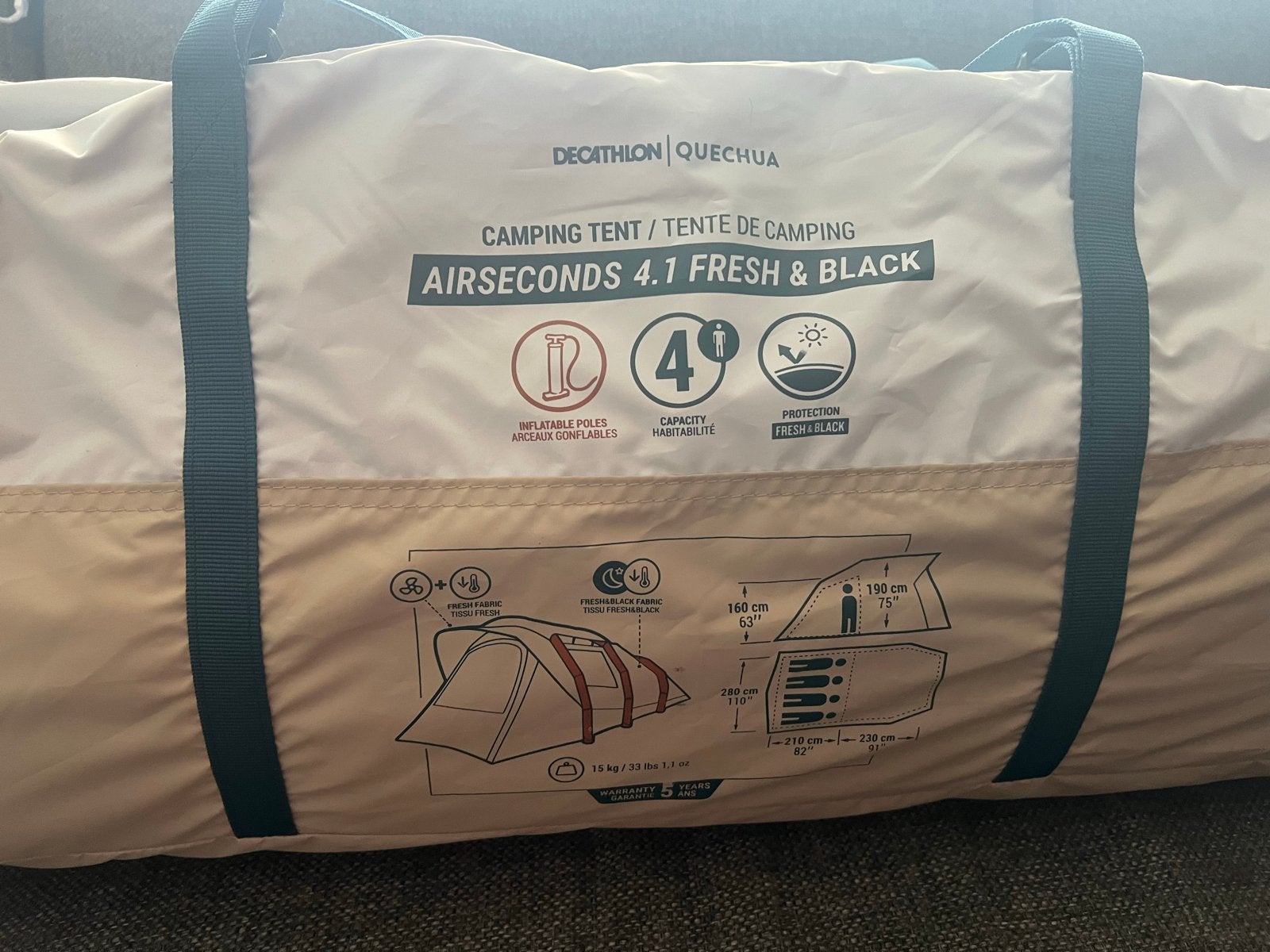 Nieuwe Decathlon 4-persoons tent - Nooit gebruikt!, Caravans en Kamperen, Tenten, Ophalen of Verzenden, Nieuw, Tot en met 4