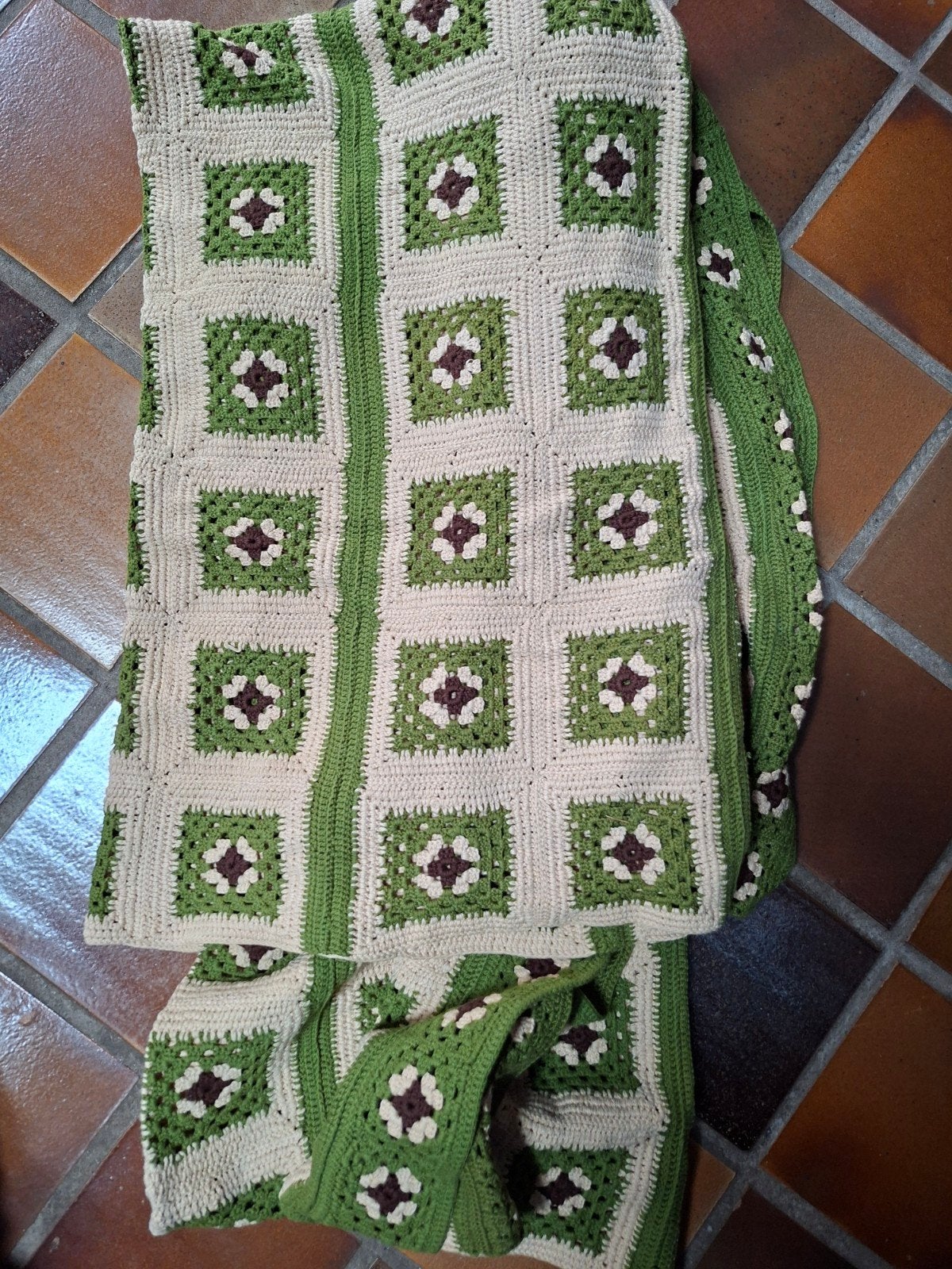 Prachtige gehaakte sprei - crème groen 160x180 cm, 150 tot 200 cm, Groen, Ophalen of Verzenden, Zo goed als nieuw