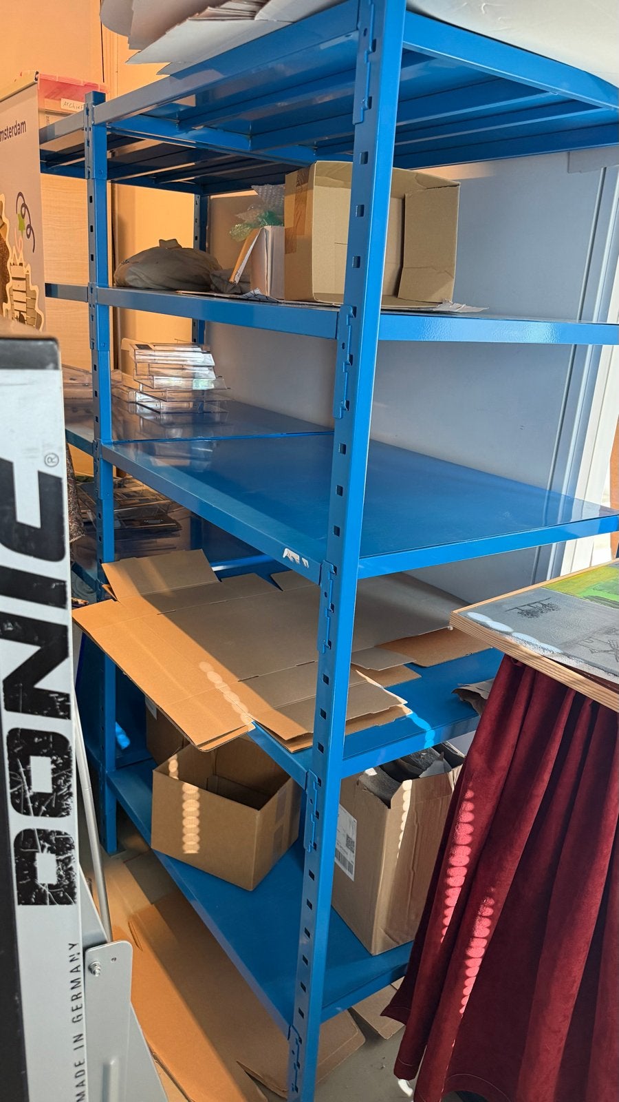 Stevige blauwe stellingkast met 5 planken, Ophalen, Gebruikt