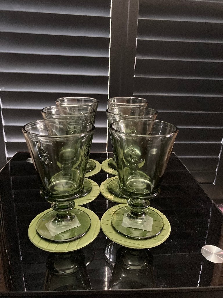 La Rochère Abeille | Water Wijn glas | 24 cl | 6 x groen, Glas of Glazen, Nieuw, Ophalen of Verzenden, Glas