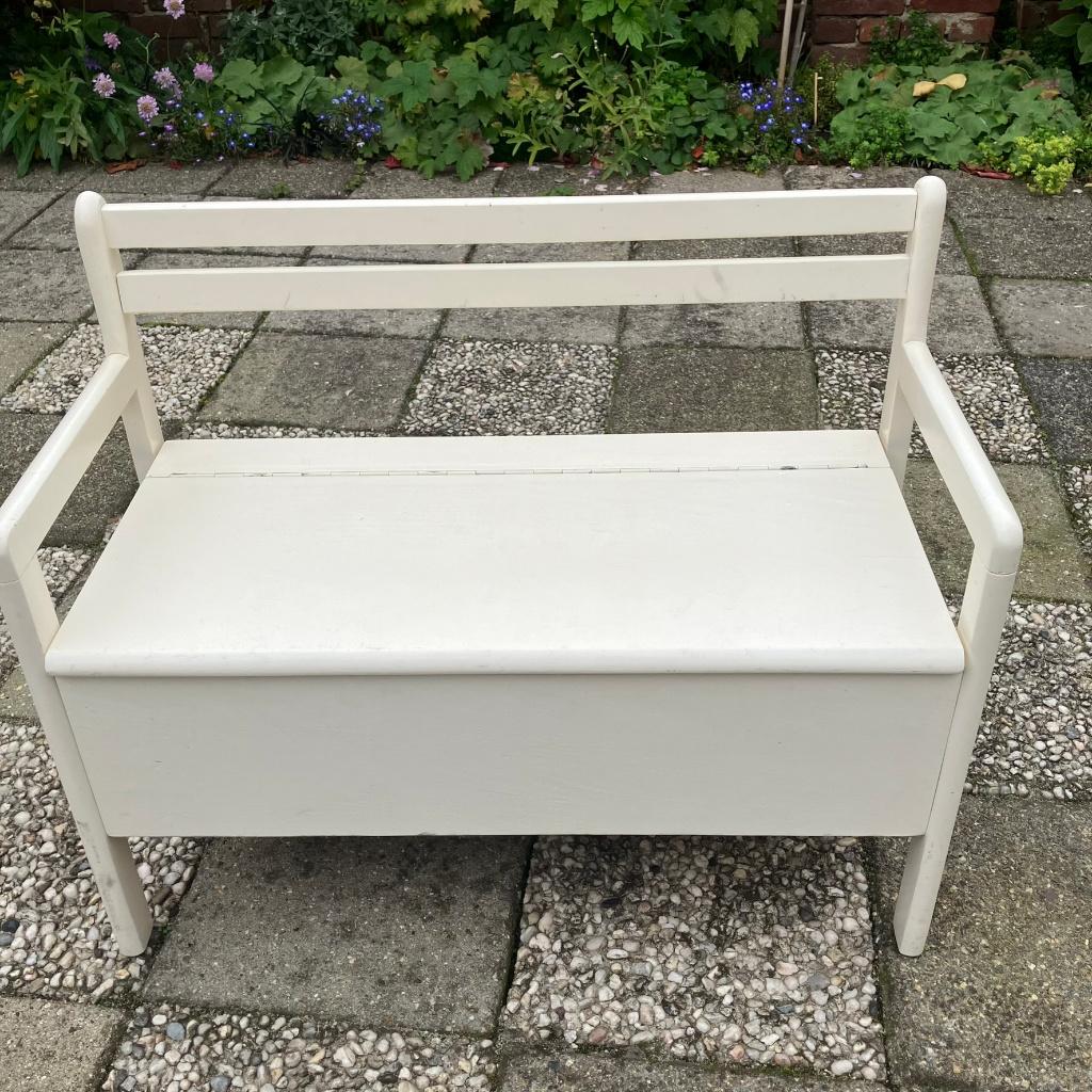 Houten vintage kinder klapbankje opberger bankje - wit, Ophalen, Gebruikt, Stoel(en)