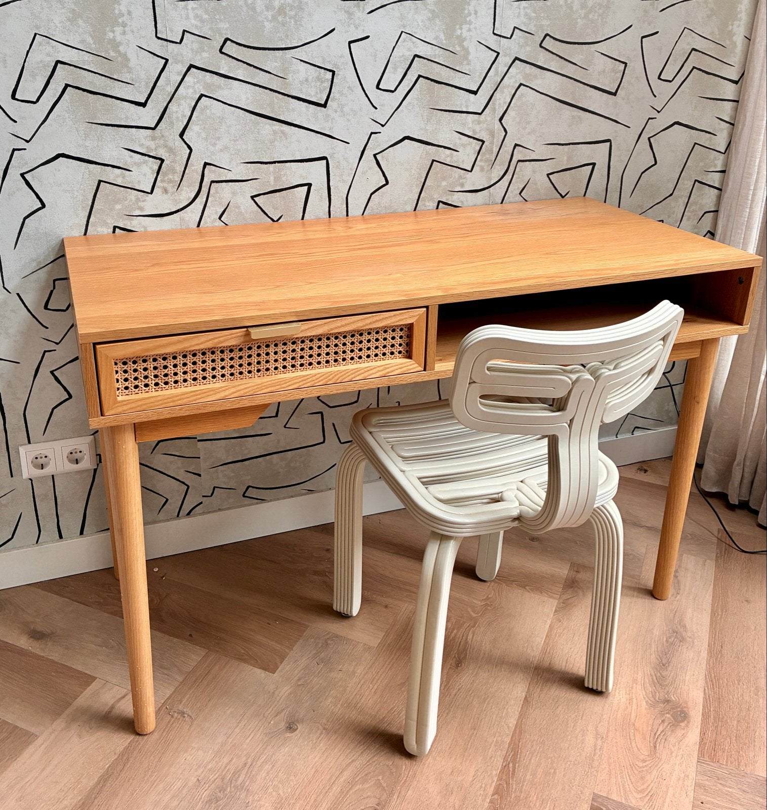 Bureau La Redoute met lade en rotan detail, Ophalen, Gebruikt, Bruin, Overige merken