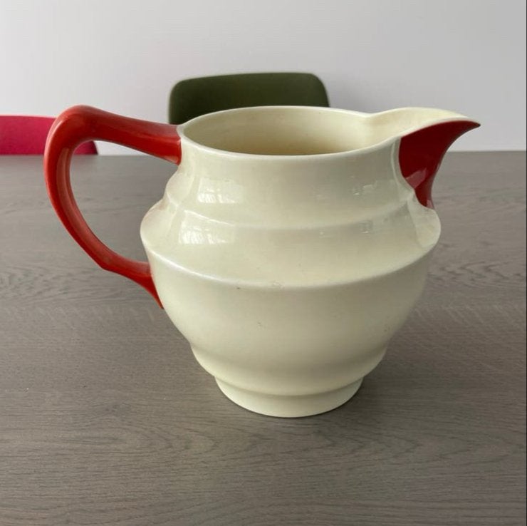 Vintage kan Societe Ceramique Maastricht SV717C rood/crème, Ophalen of Verzenden