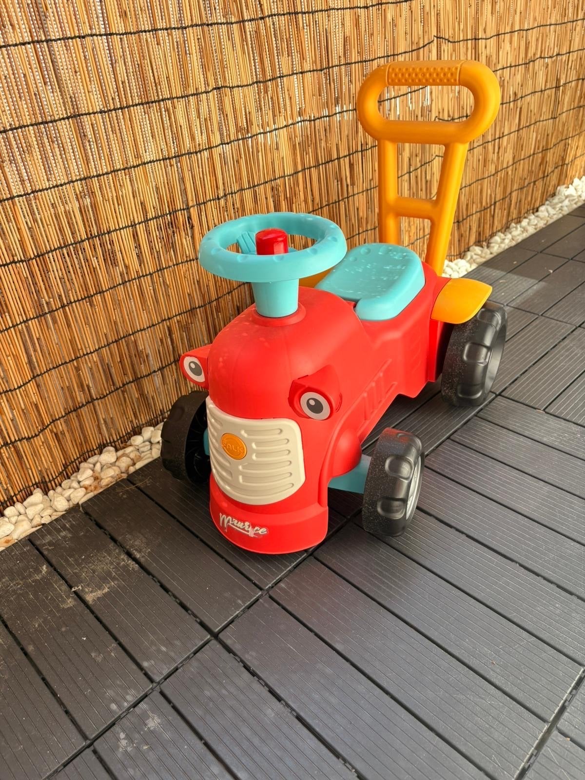 Rode loopauto tractor met duwstang, Ophalen of Verzenden, Gebruikt, Loopvoertuig